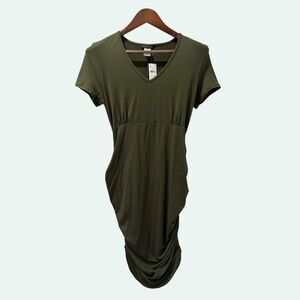 NWT Violet & Ruby Olive Green Maternity Dress Rouched & Stretchy Size L